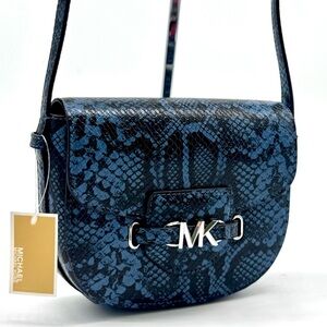 Michael Kors Small Reed Leather Saddle Crossbody Bag Denim Multi